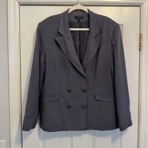 Halston Lifestyle 100% Silk Gray Double Breasted Blazer Women’s Size 16